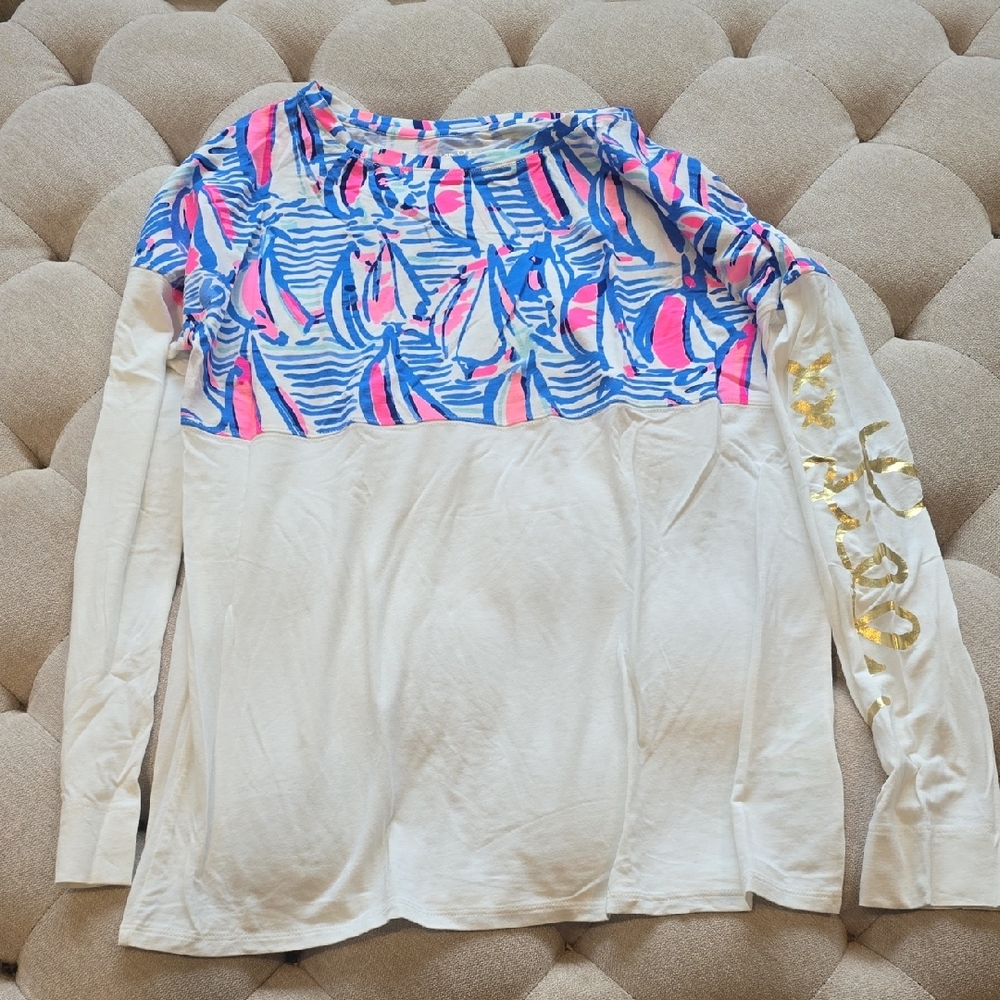 Lilly Pulitzer Blue and Pink Sailboat Long Sleeve Tee